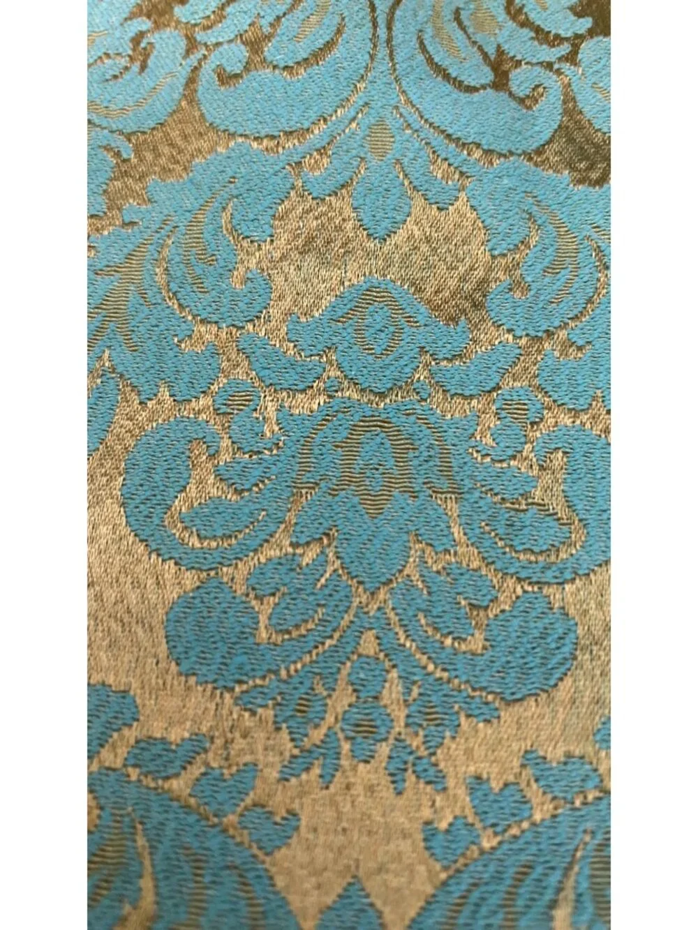Luxurious Brocade Fabric In Gold & Turquoise Jacquard Upholstery